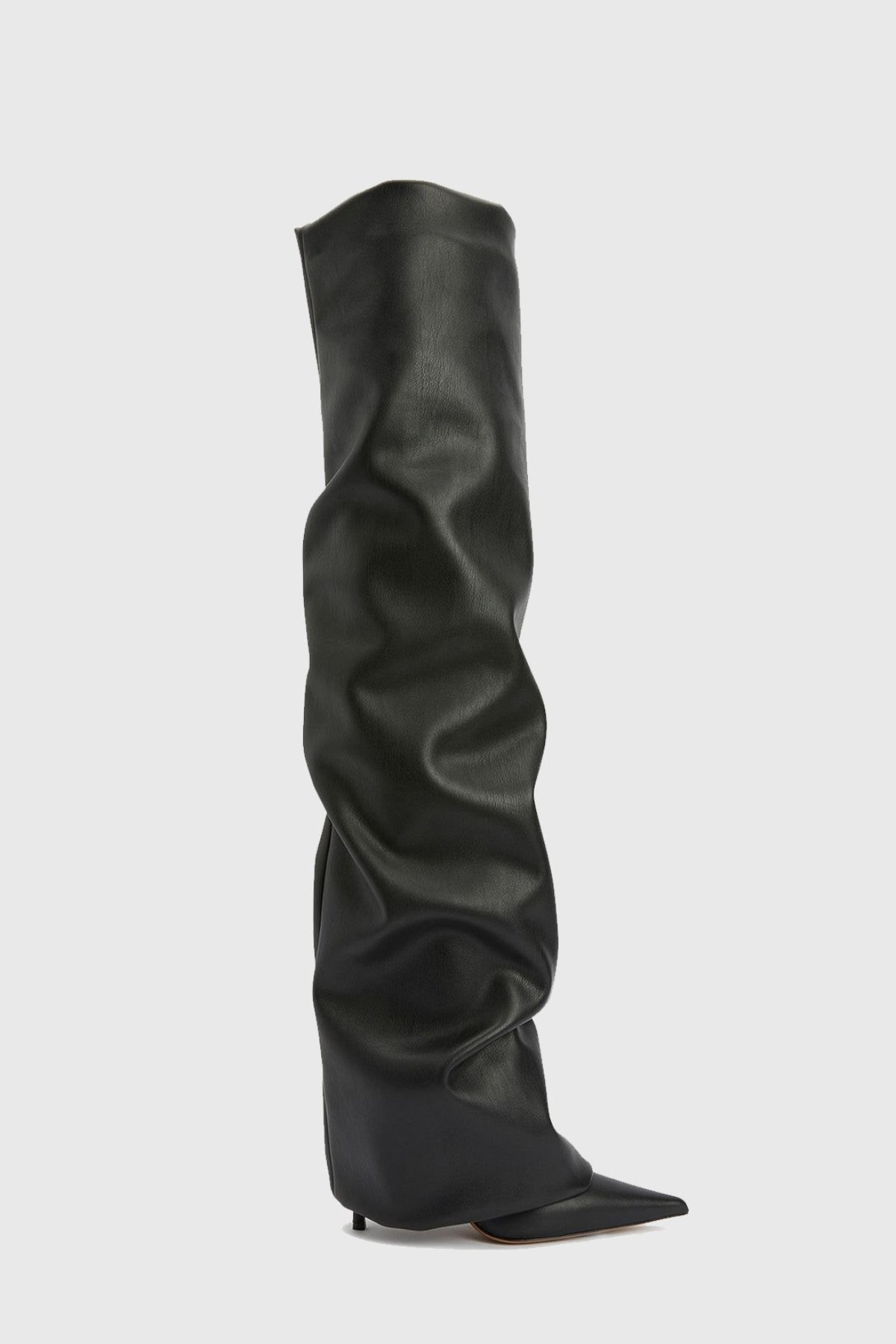 Scarlett Ruched Leather Over The Knee Boots - Black
