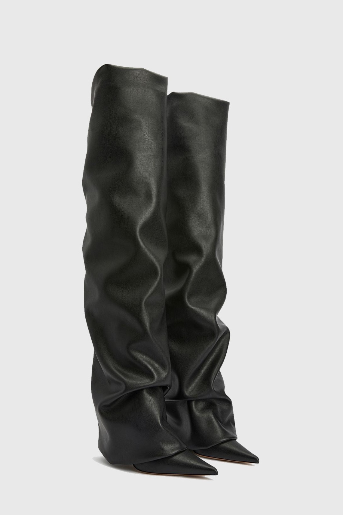 Scarlett Ruched Leather Over The Knee Boots - Black
