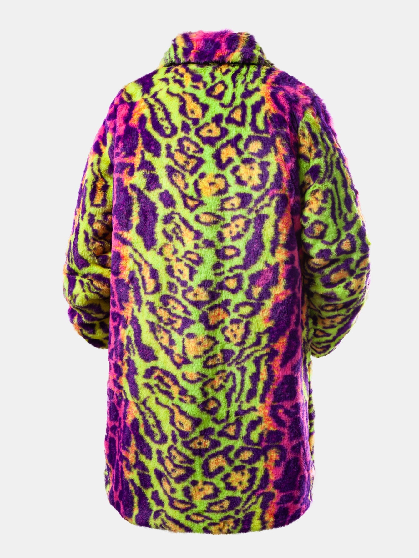 Faux Fur Colorful Leopard Notch Lapel Overcoat