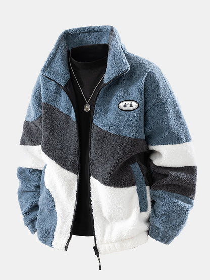 Color Block Teddy Zip-Up Jacket