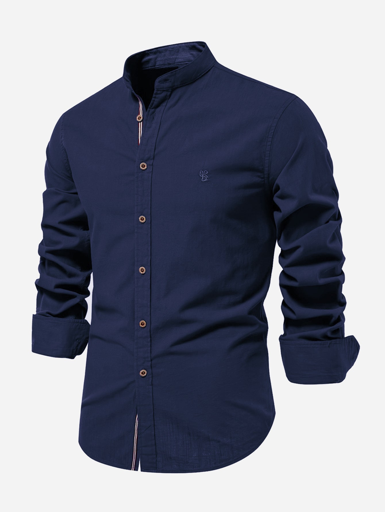Stand Collar Linen-Effect Shirt