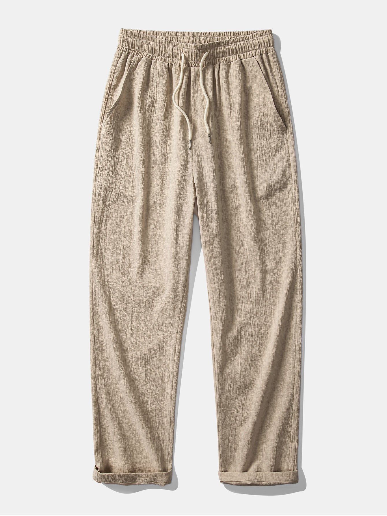 Geometry Rhombus Jacquard Button Up Shirt & Crinkle Textured Straight Leg Pants