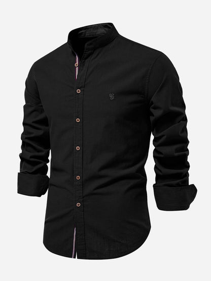 Stand Collar Linen-Effect Shirt