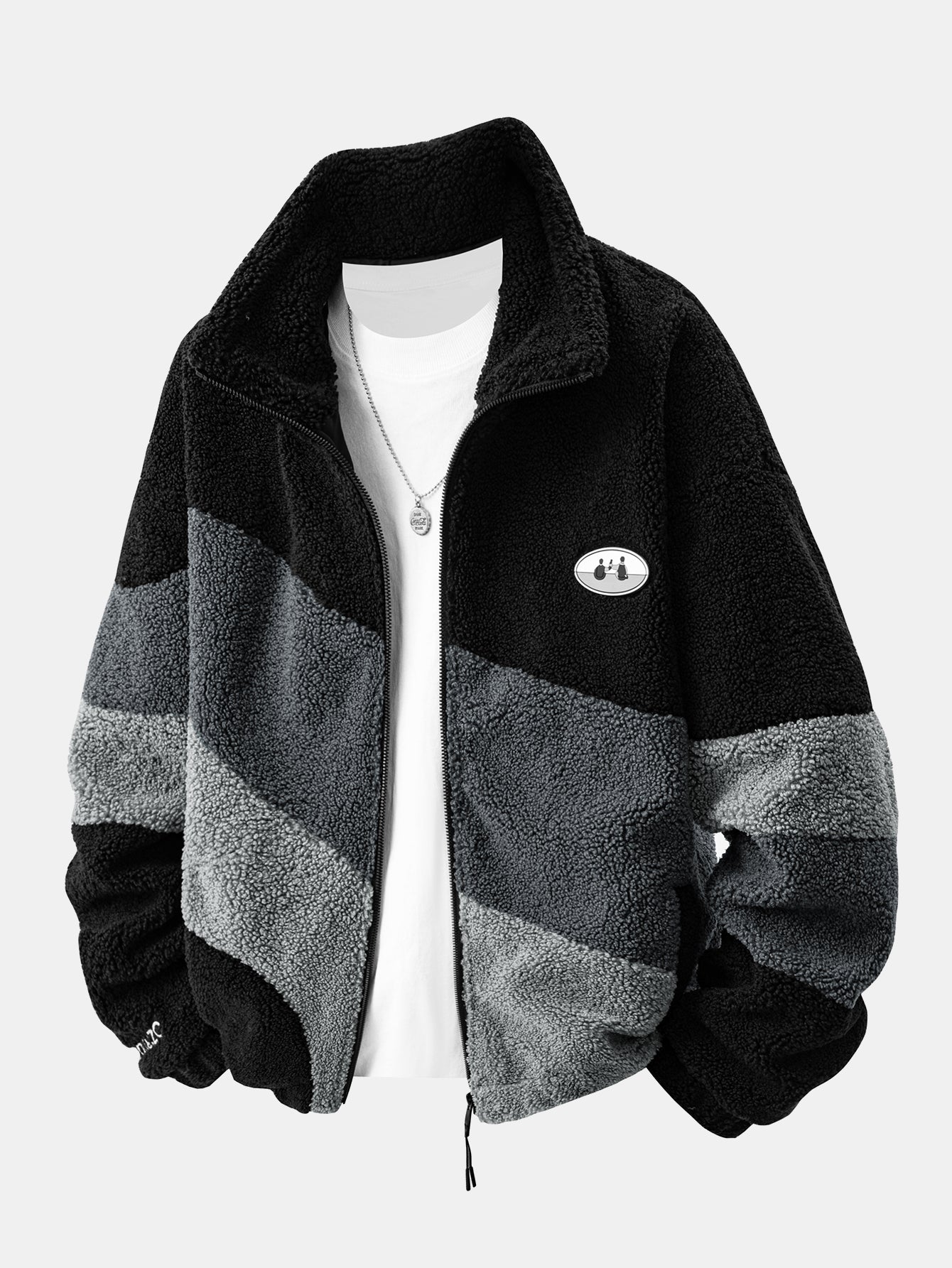 Color Block Teddy Zip-Up Jacket