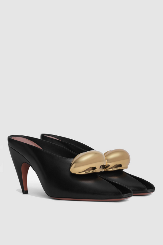 Eleanor Hardware Buckle Fish Mouth Leather Mules