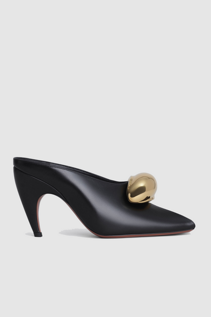 Eleanor Hardware Buckle Fish Mouth Leather Mules