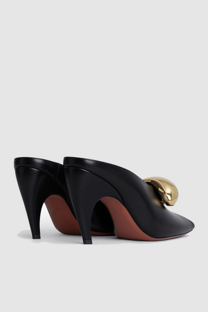 Eleanor Hardware Buckle Fish Mouth Leather Mules