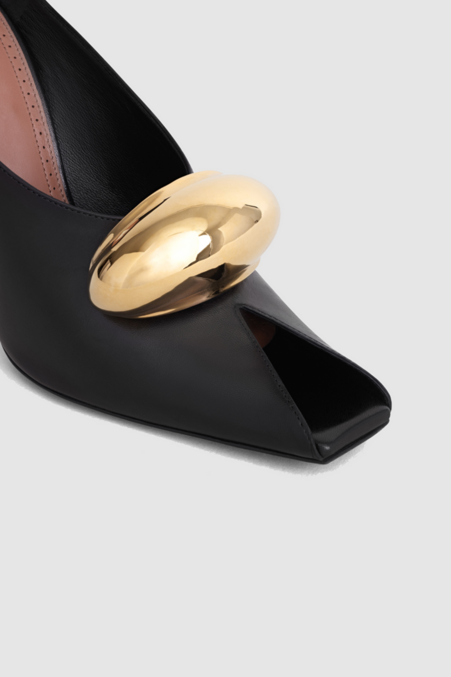 Eleanor Hardware Buckle Fish Mouth Leather Mules