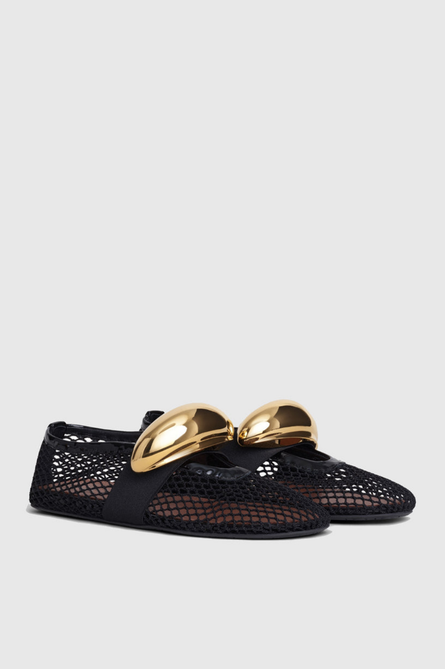 Sarah Hardware Buckle Fishnet Ballet Flats
