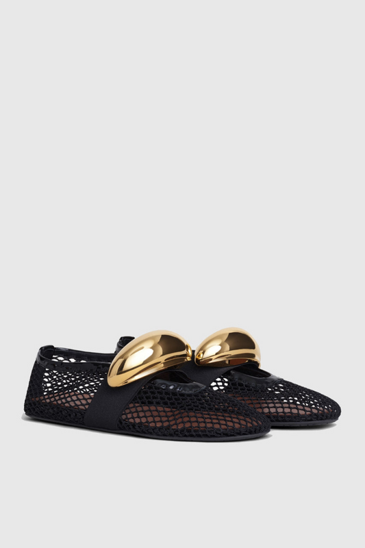 Sarah Hardware Buckle Fishnet Ballet Flats