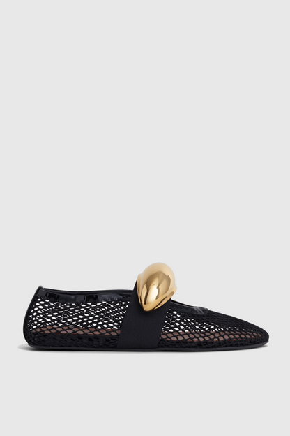 Sarah Hardware Buckle Fishnet Ballet Flats