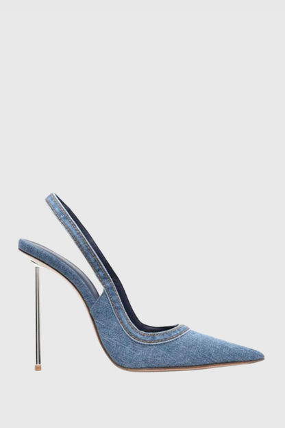 Ruby Denim Slingback Steel Heels