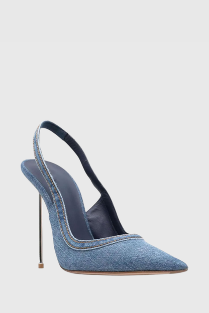 Ruby Denim Slingback Steel Heels
