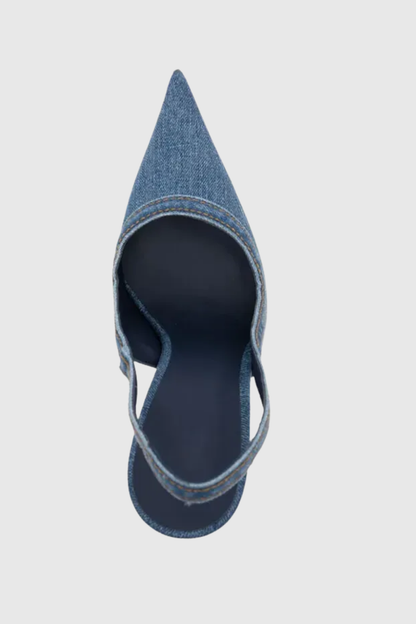 Ruby Denim Slingback Steel Heels