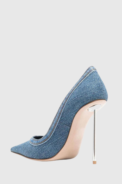 Ruby Denim Steel Stiletto Pumps