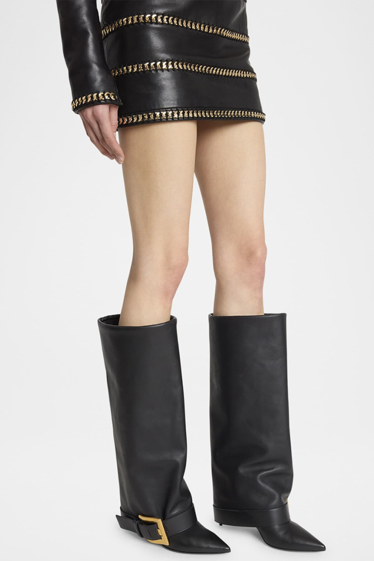 Lily Gold Buckle Knee Hight Boots - Black