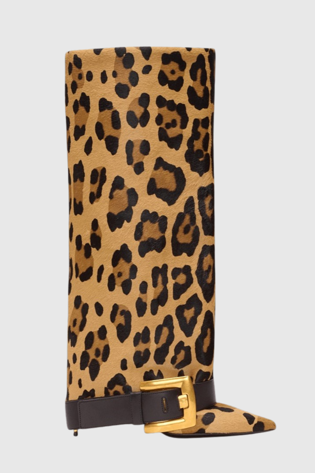 Ella Gold Buckle Knee Hight Boots - Leopard