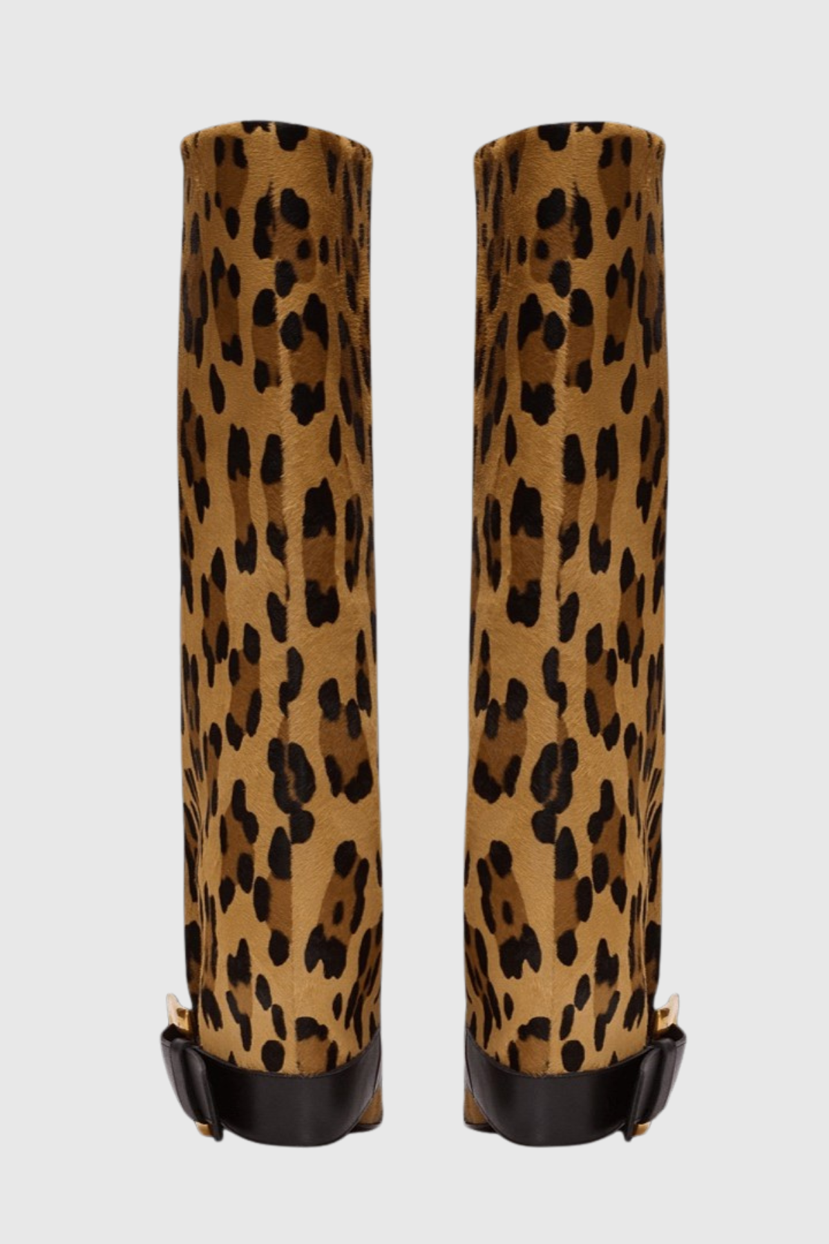 Ella Gold Buckle Knee Hight Boots - Leopard