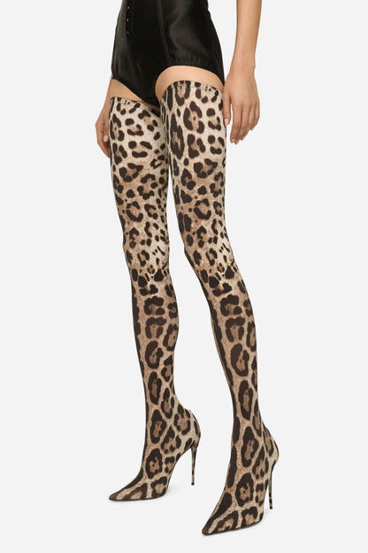 Eleanor Leopard Print Thigh-high Boots