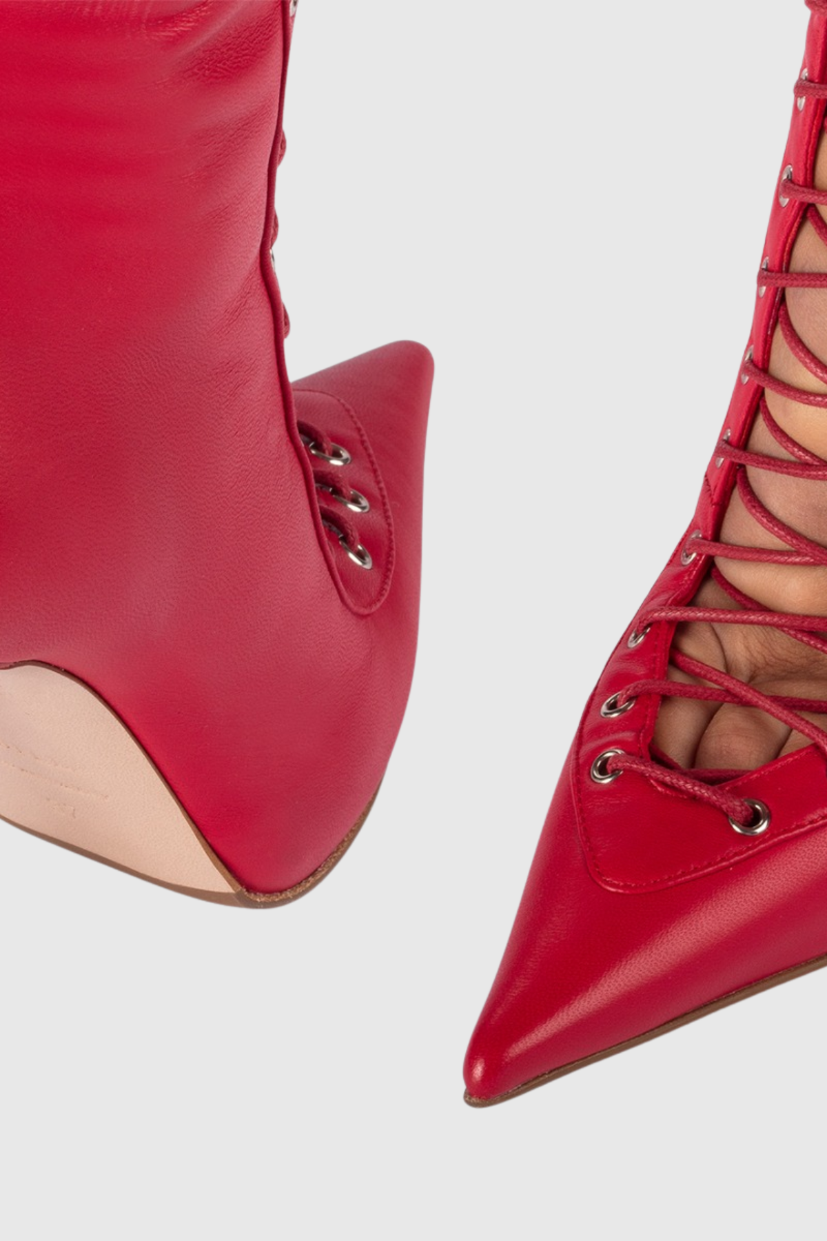 Mia Lace Up Leather Boots - Red