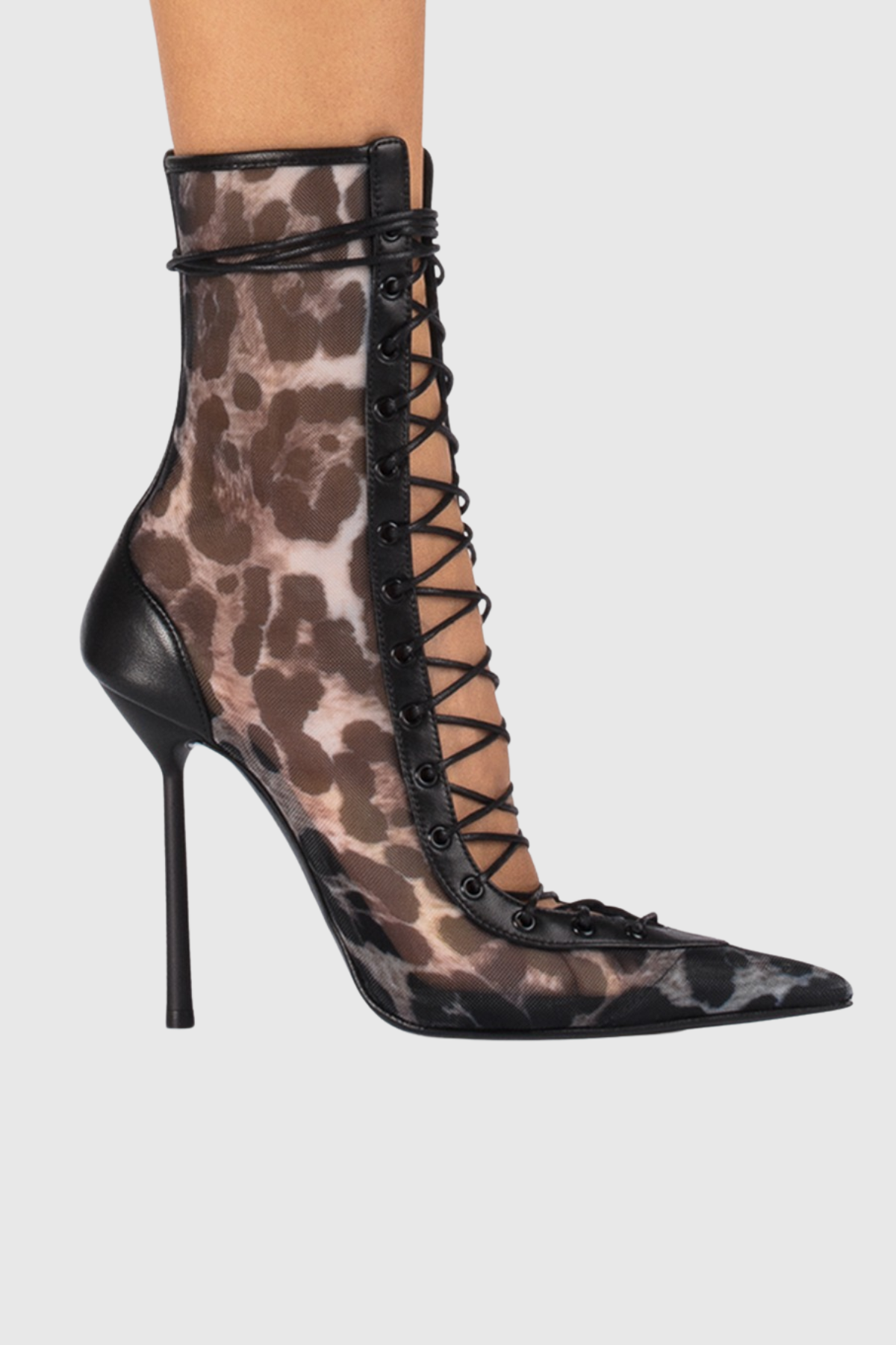 Mia Lace Up Mesh Ankle Boots - Leopard