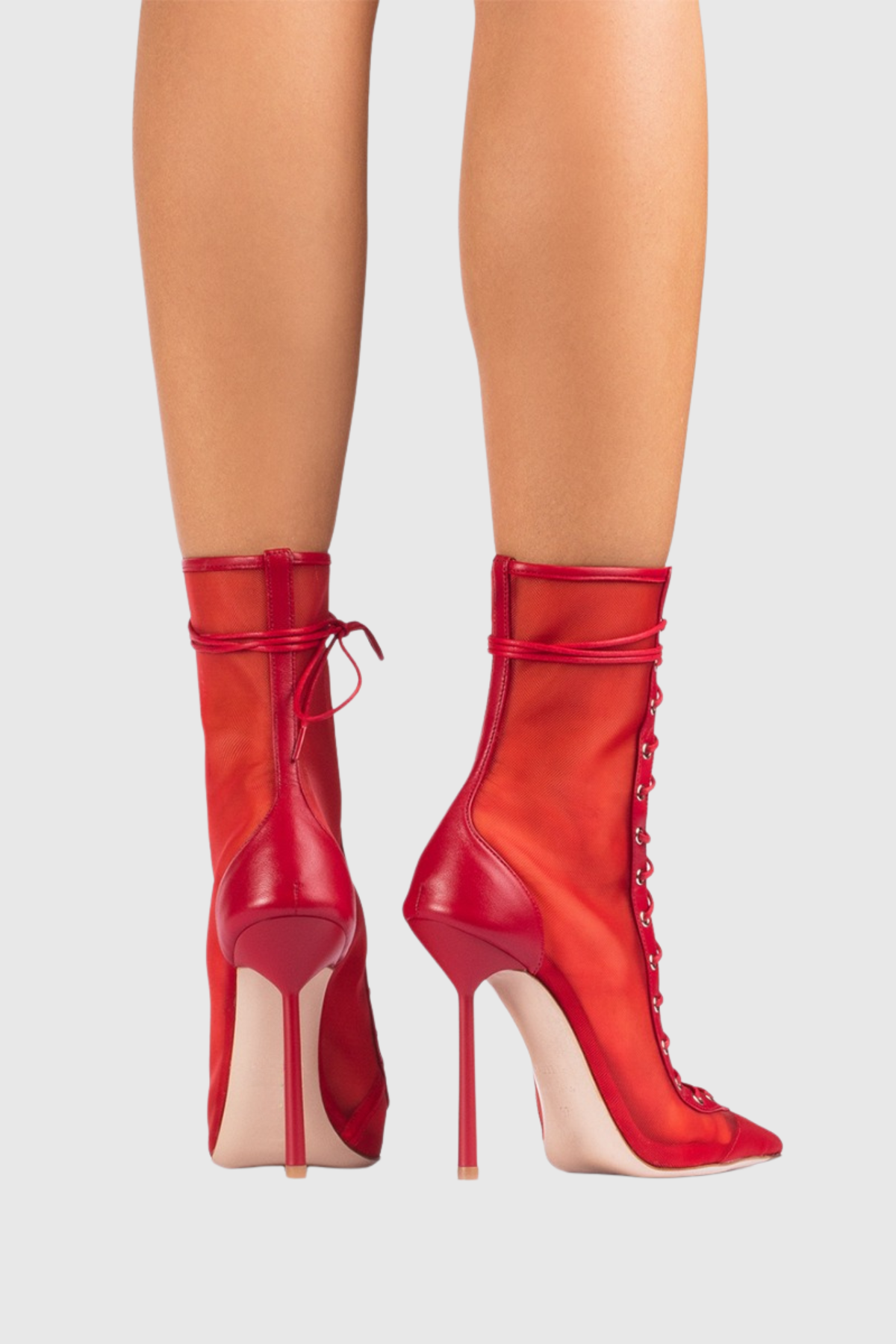 Mia Lace Up Mesh Ankle Boots - Red