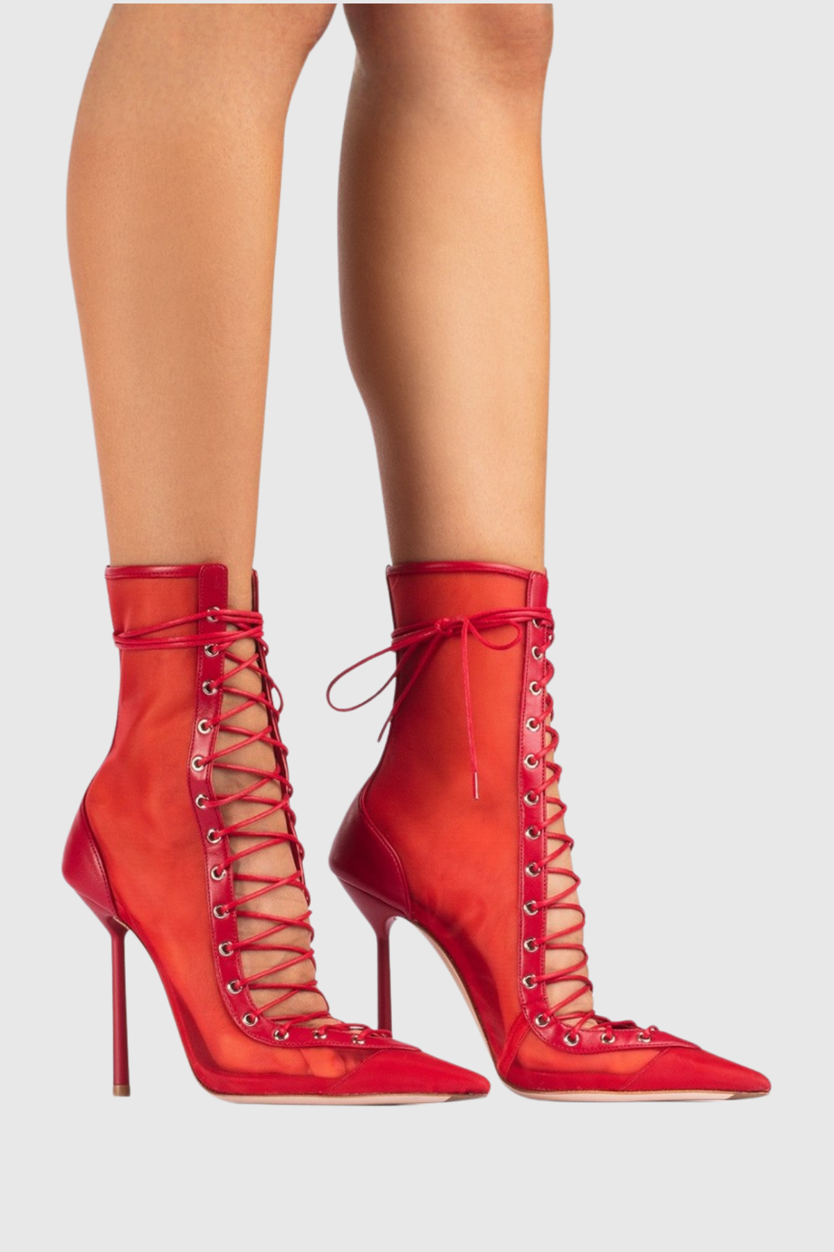 Mia Lace Up Mesh Ankle Boots - Red