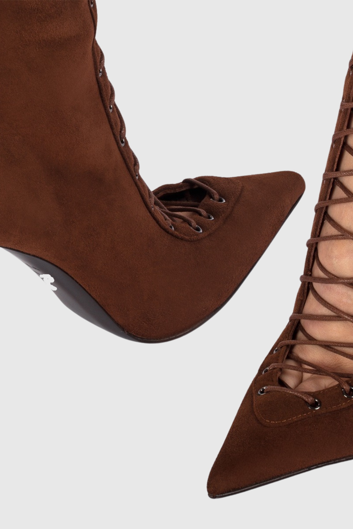 Mia Lace Up Suede Knee High Boots - Brown