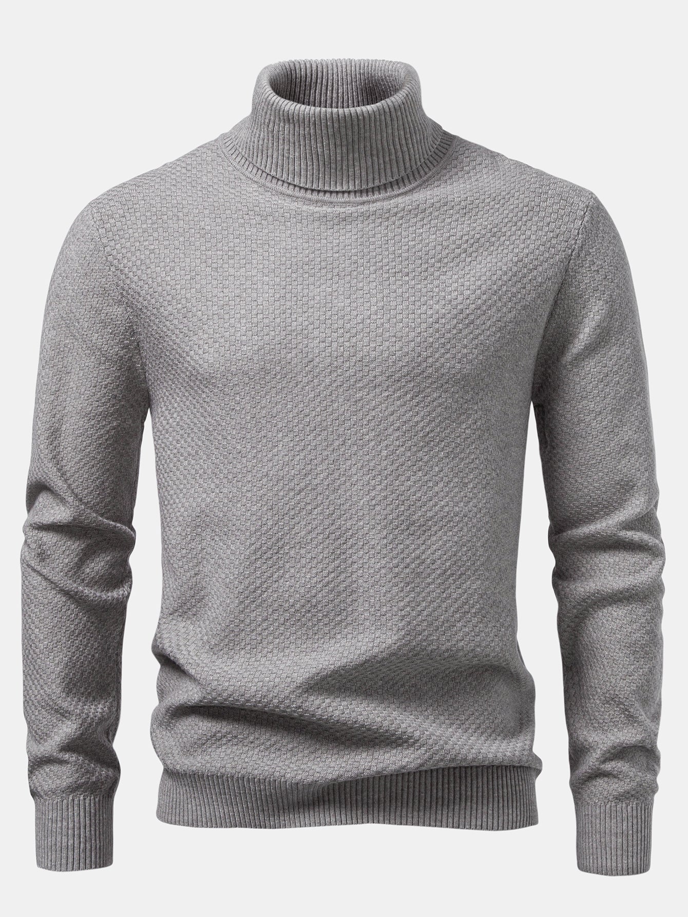 Checkerboard Textured Turtle Neck Sweater