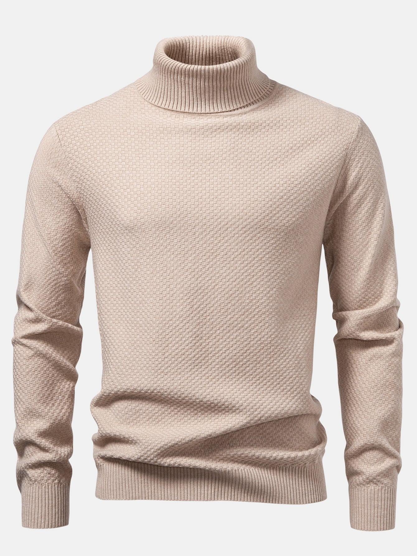 Checkerboard Textured Turtle Neck Sweater