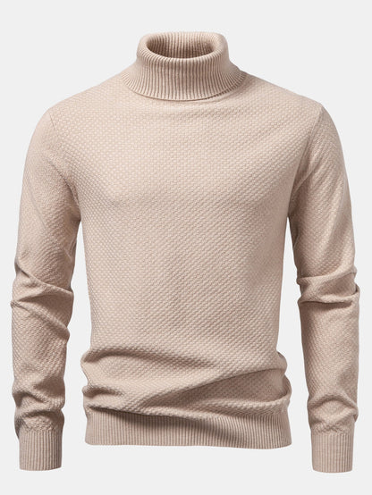 Checkerboard Textured Turtle Neck Sweater