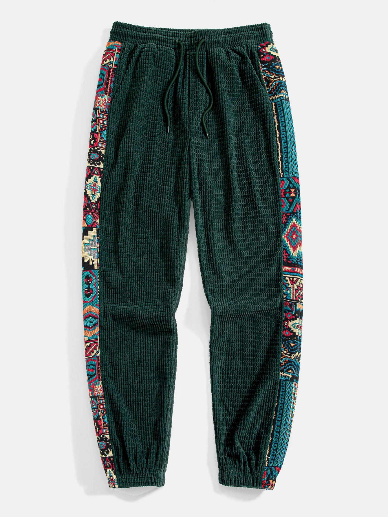 Ethnic Geometric Jacquard Patchwork Corduroy Pants