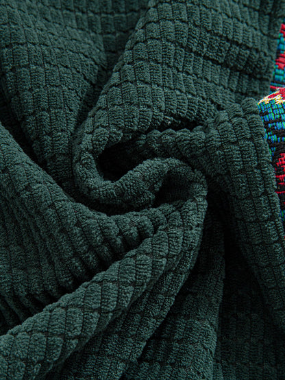 Ethnic Geometric Jacquard Patchwork Corduroy Pants