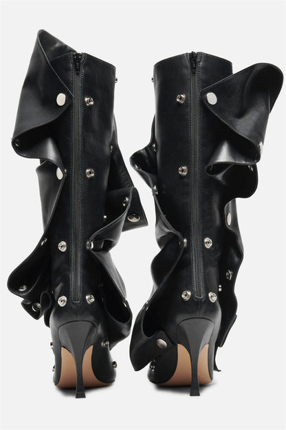 Emily Appliqué Ruched  Knee-high boots - Black