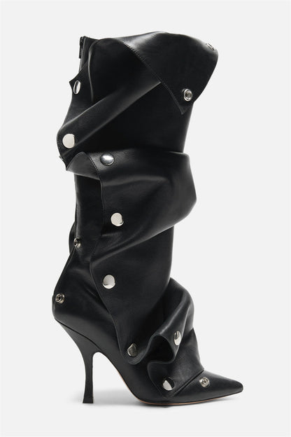 Emily Appliqué Ruched  Knee-high boots - Black
