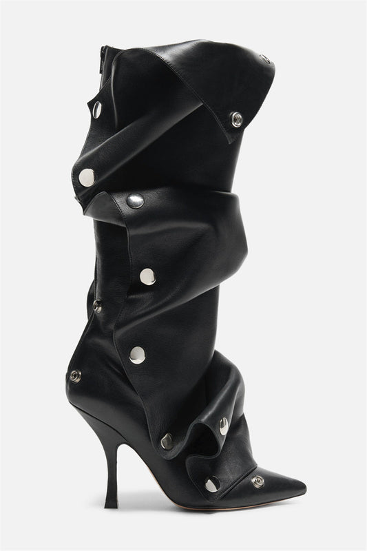 Emily Appliqué Ruched  Knee-high boots - Black