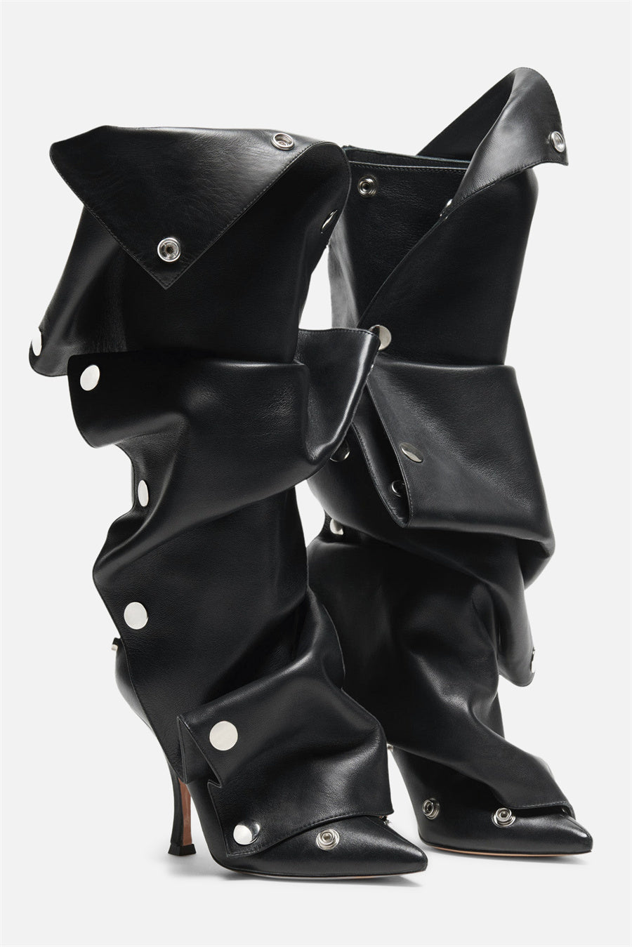 Emily Appliqué Ruched  Knee-high boots - Black