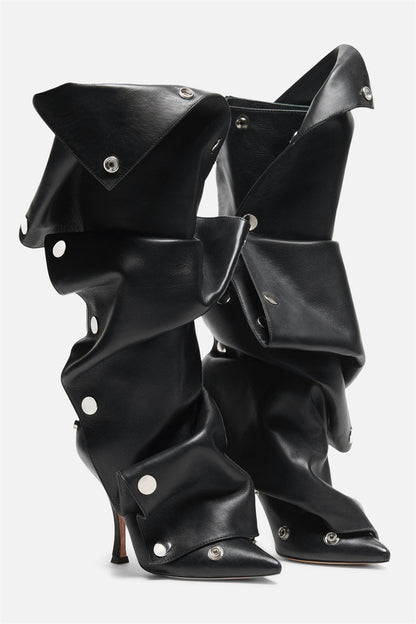 Emily Appliqué Ruched  Knee-high boots - Black
