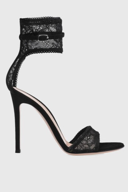 Florence Lace Strap Sandals - Black