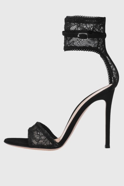 Florence Lace Strap Sandals - Black