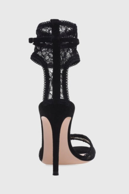 Florence Lace Strap Sandals - Black