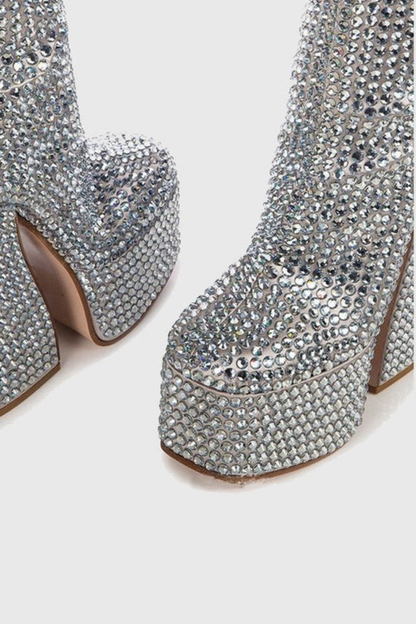 Evie Crystal Embellished Platform Boots - Silver