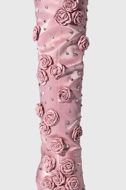 Liya Floral Rhinestone Knee High Boots