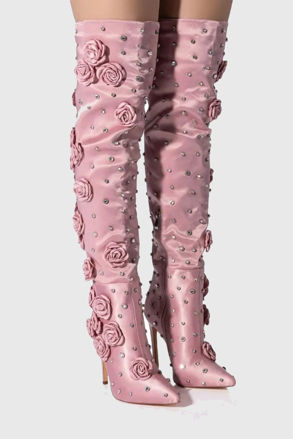Liya Floral Rhinestone Knee High Boots