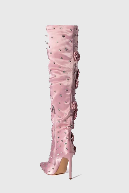 Liya Floral Rhinestone Knee High Boots