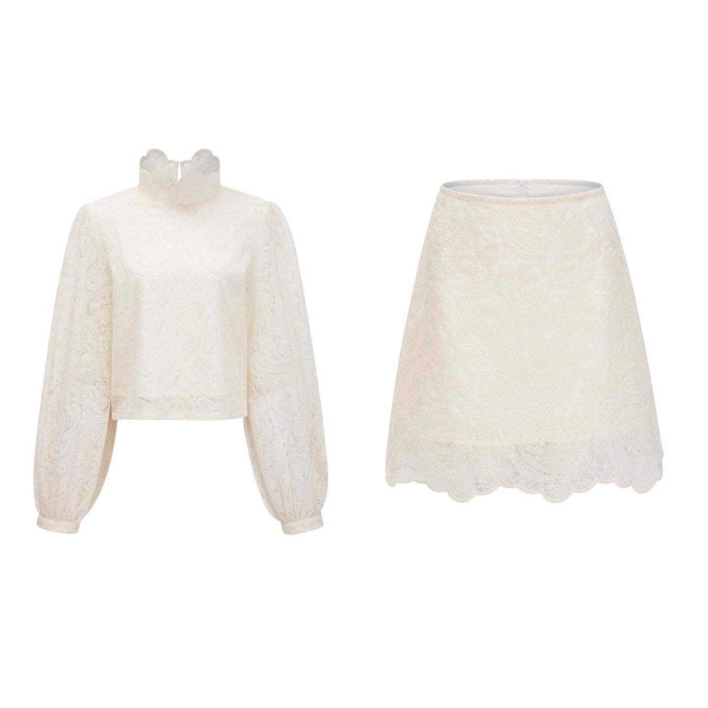 Eulalie Cream White Lace Blouse & Skirt Set