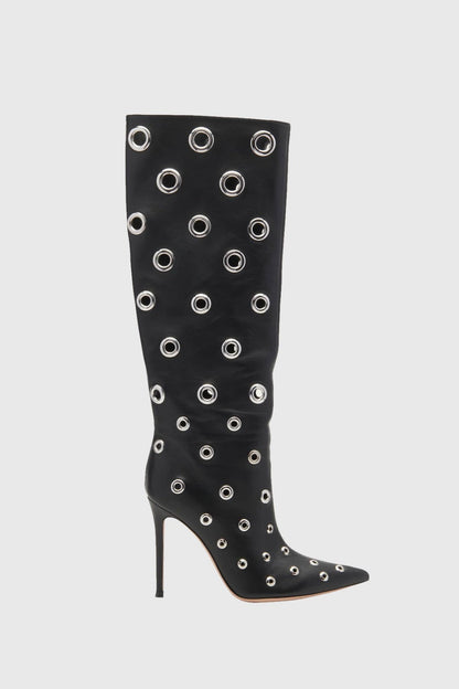 Emily Rivet Cutout Leather Knee-high Boots