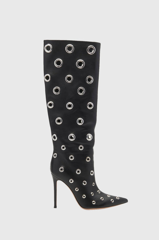 Emily Rivet Cutout Leather Knee-high Boots