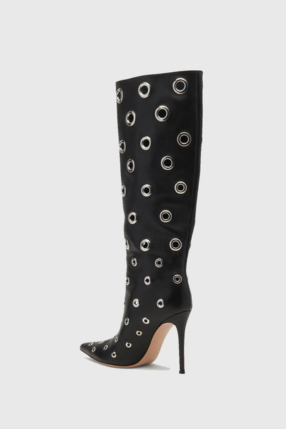 Emily Rivet Cutout Leather Knee-high Boots
