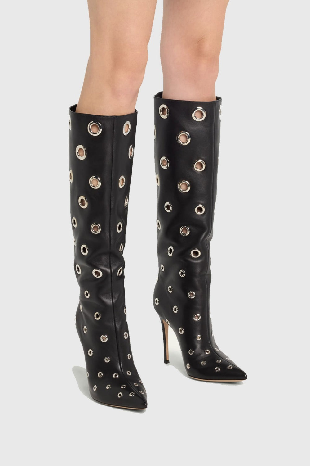 Emily Rivet Cutout Leather Knee-high Boots